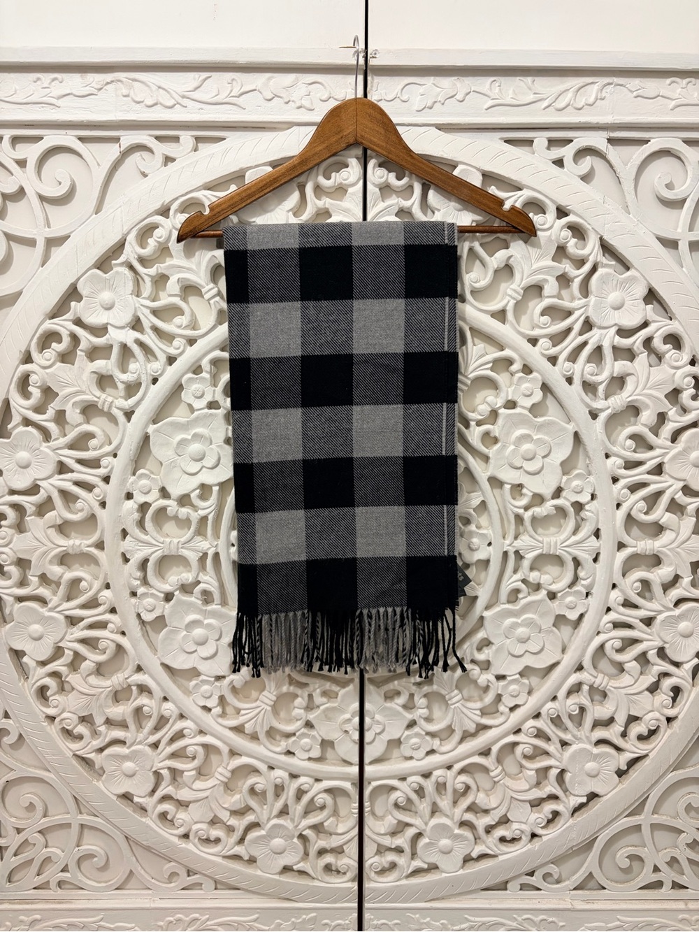 Roots Black Grey Buffalo Plaid Oversized Blanket Scarf Unisex